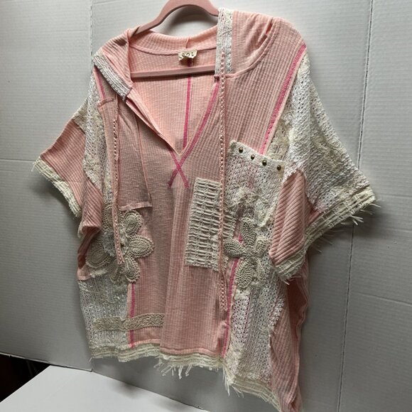 #1395-POL V-NECK RIBBED TOP HOODED LIGHTWEIGHT BLUSH PINK Can fit up to… - Picture 7 of 8